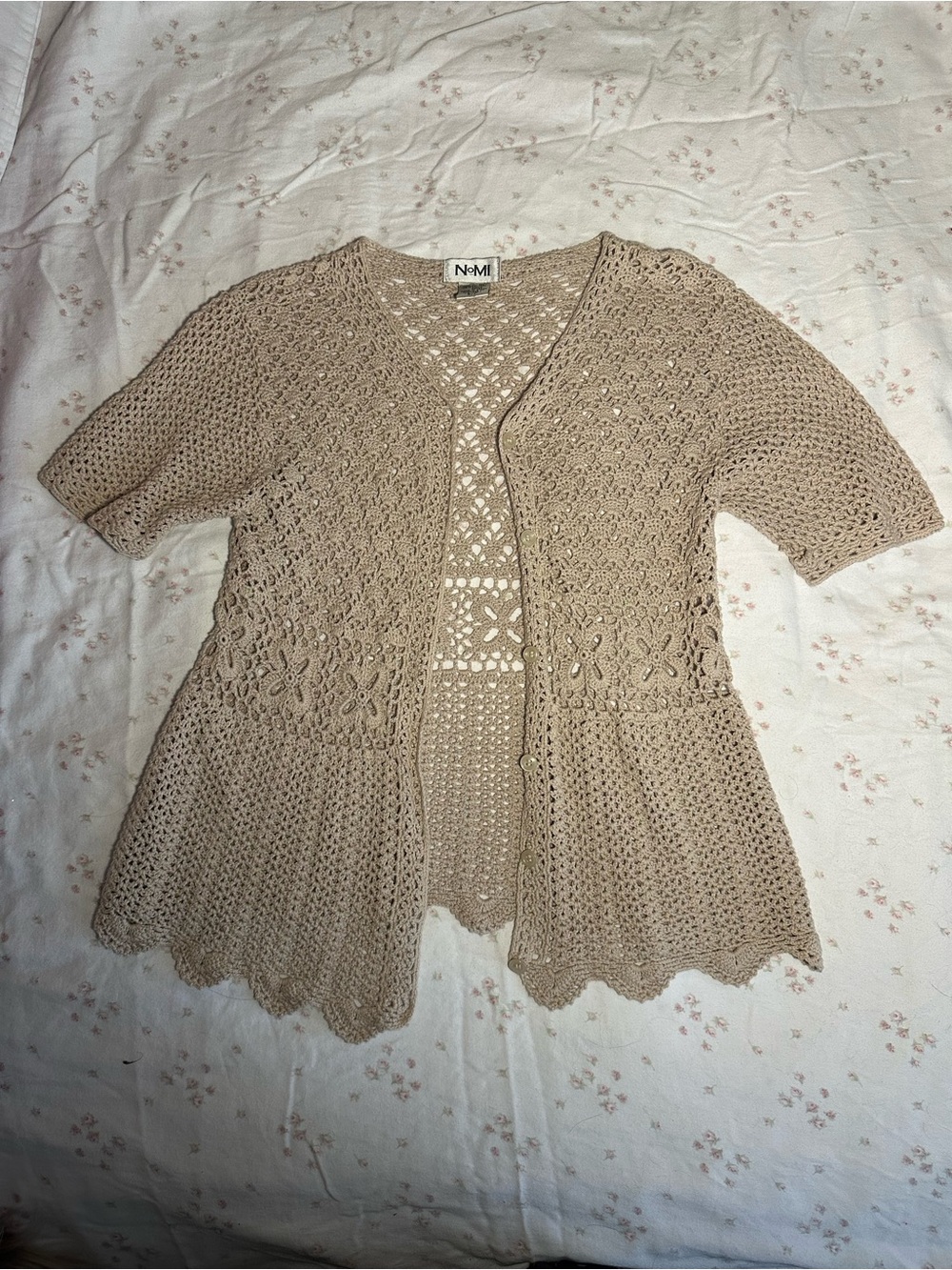 nomi Cream Crochet Short-Sleeve Openwork Cardigan